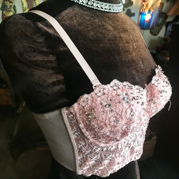 Barbiecore corset hand sewn rhinestones, sequins & beads - Picture 6 of 8